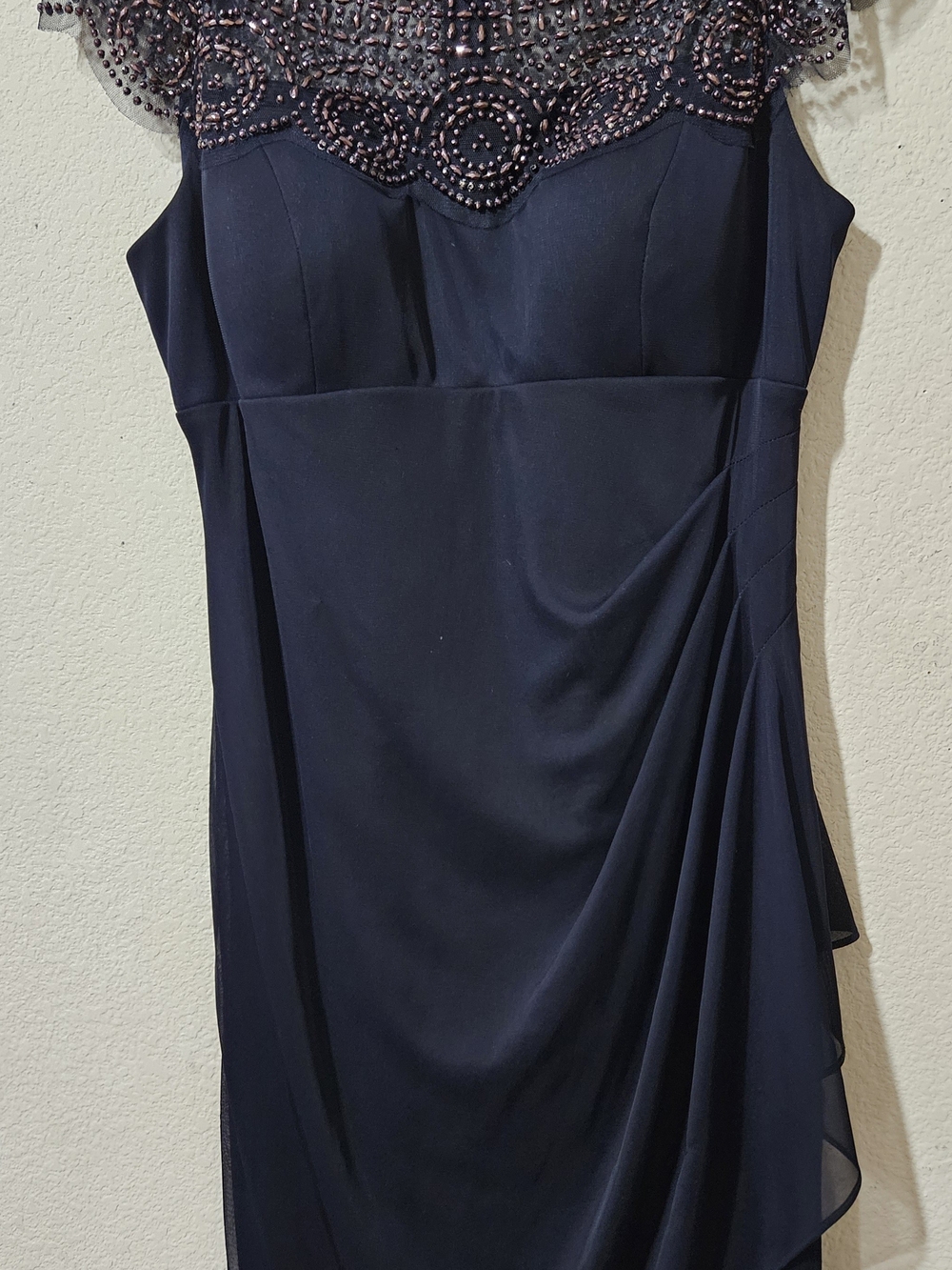 Xscape Navy Beaded Yoke Evening Blouse